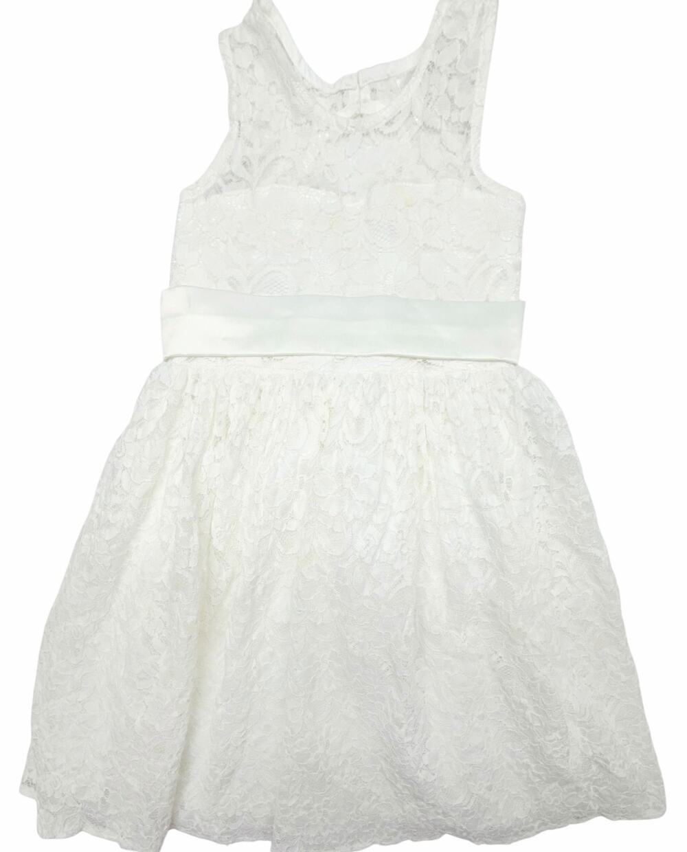 Posh Peanut Girls 4T White Lace Flower Girl Dress Satin Bow Wedding Formal